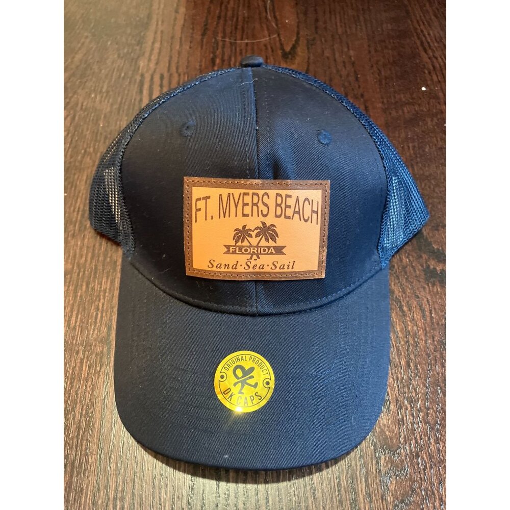 DK Caps Embroidered Ft. Myers Beach Florida Snapback Hat, Navy, One Size, NWT